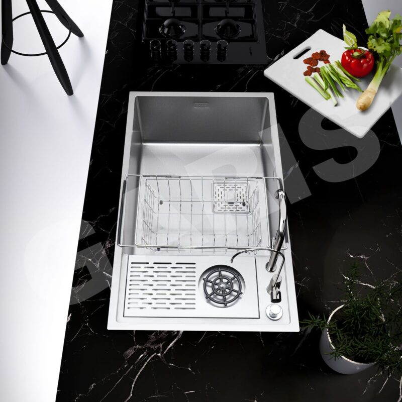 Chậu rửa 1 hố to có máy rửa cốc, chén